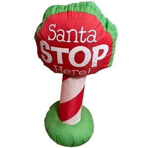 Santa Stop Here Christmas Inflatable Yard Decoration Candy Cane Sign Red Green